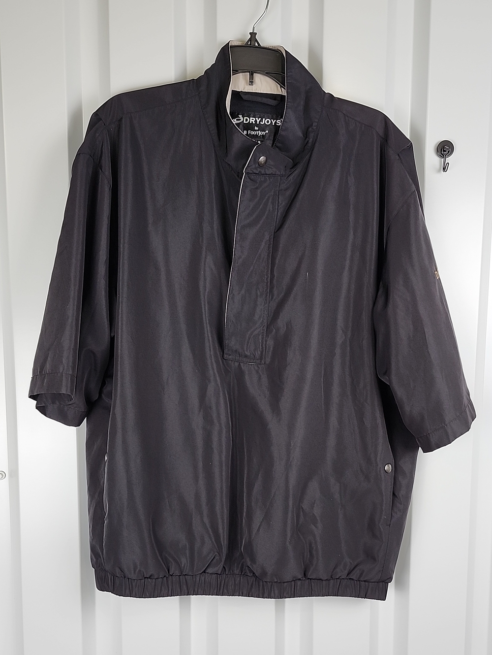 DryJoys FootJoy Black Short-Sleeve Windbreaker Rain Cover Pullover Jacket Medium